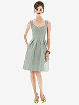 Front View Thumbnail - Willow Green Cocktail Sleeveless Satin Twill Dress