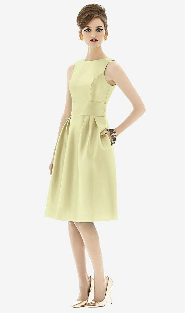 Front View - Butter Yellow Alfred Sung Open Back Cocktail Dress D660