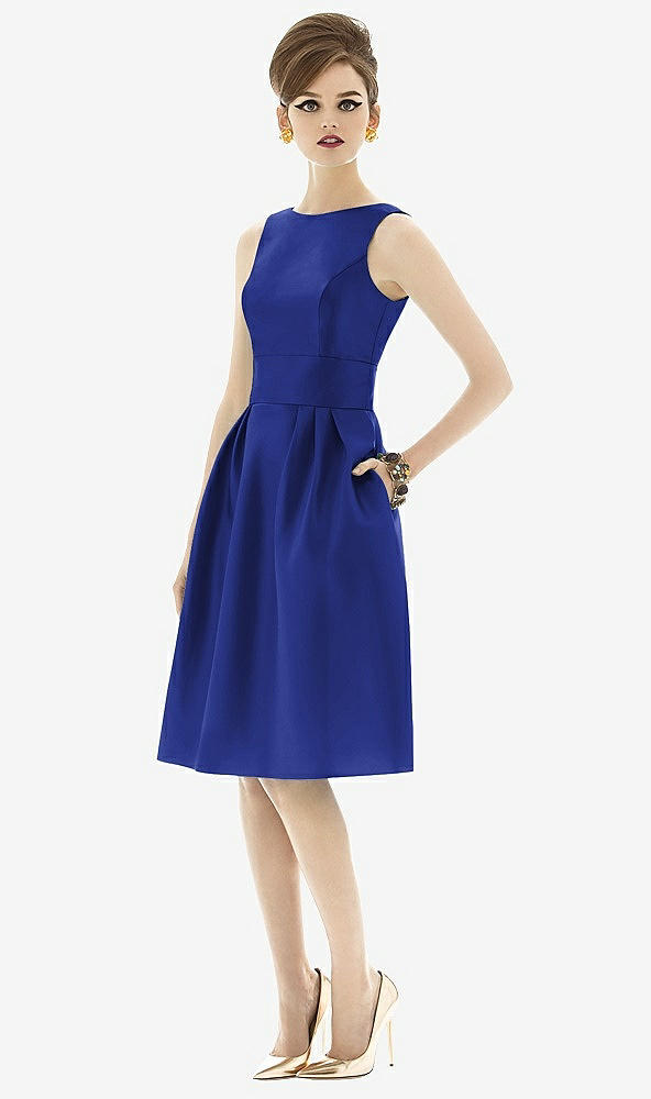 Front View - Cobalt Blue Alfred Sung Open Back Cocktail Dress D660