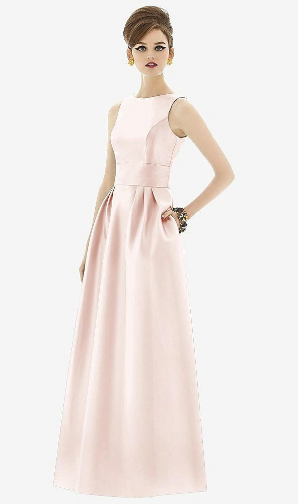 Front View - Blush Alfred Sung Open Back Satin Twill Gown D661