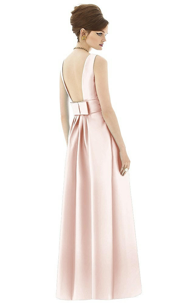 Back View - Blush Alfred Sung Open Back Satin Twill Gown D661