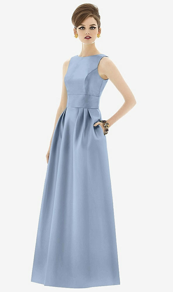 Front View - Cloudy Alfred Sung Open Back Satin Twill Gown D661