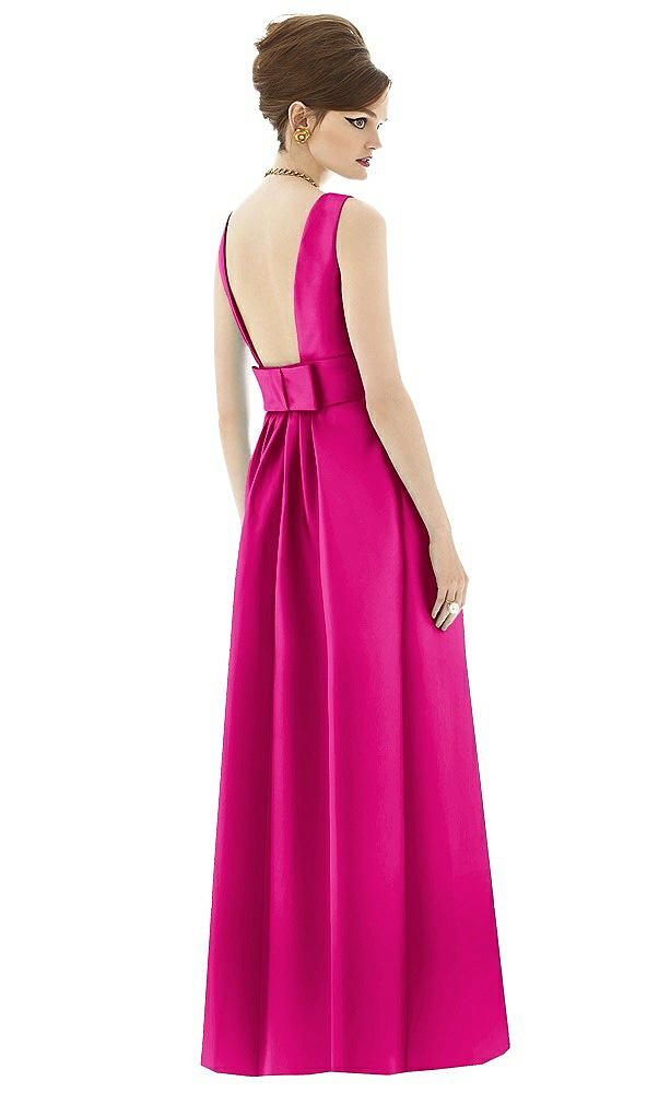 Back View - Think Pink Alfred Sung Open Back Satin Twill Gown D661