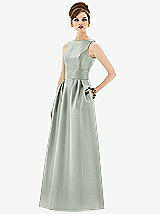 Front View Thumbnail - Willow Green Alfred Sung Open Back Satin Twill Gown D661