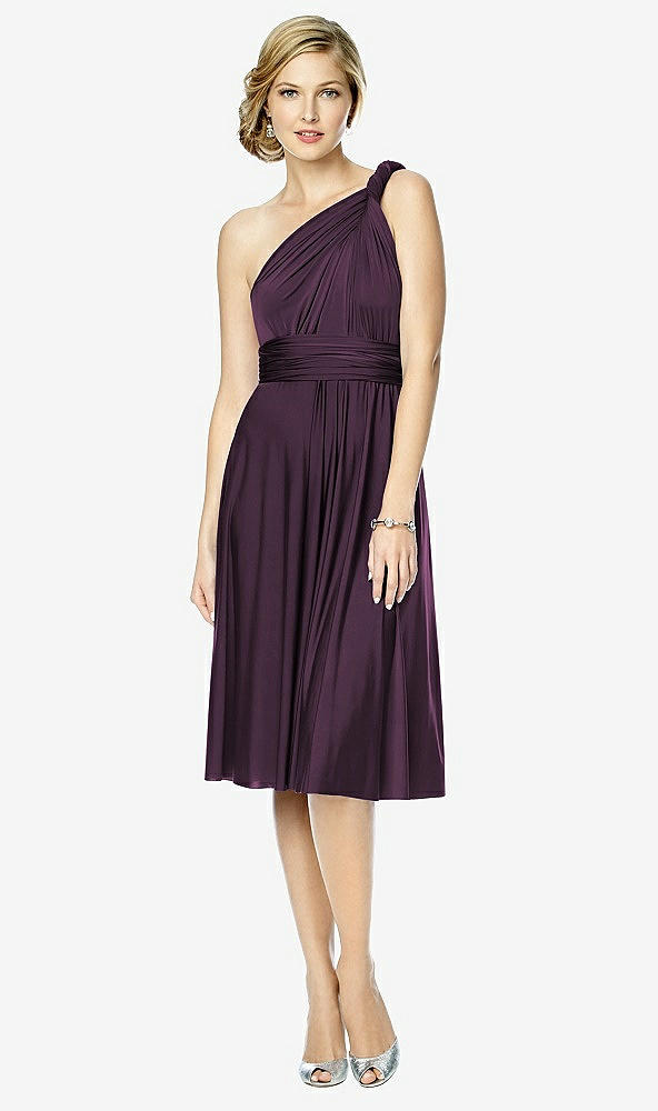 Front View - Aubergine Twist Wrap Convertible Cocktail Dress