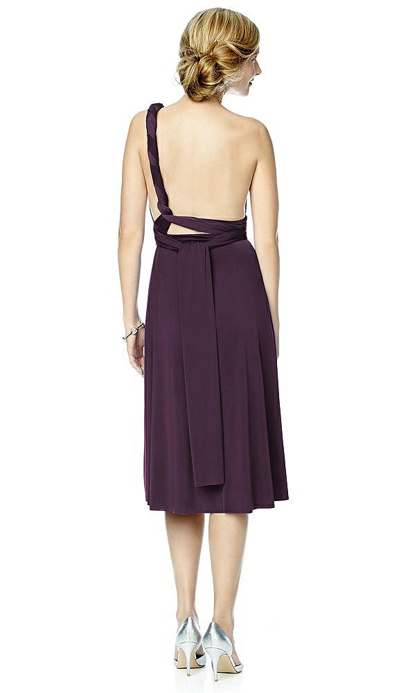 Back View - Aubergine Twist Wrap Convertible Cocktail Dress