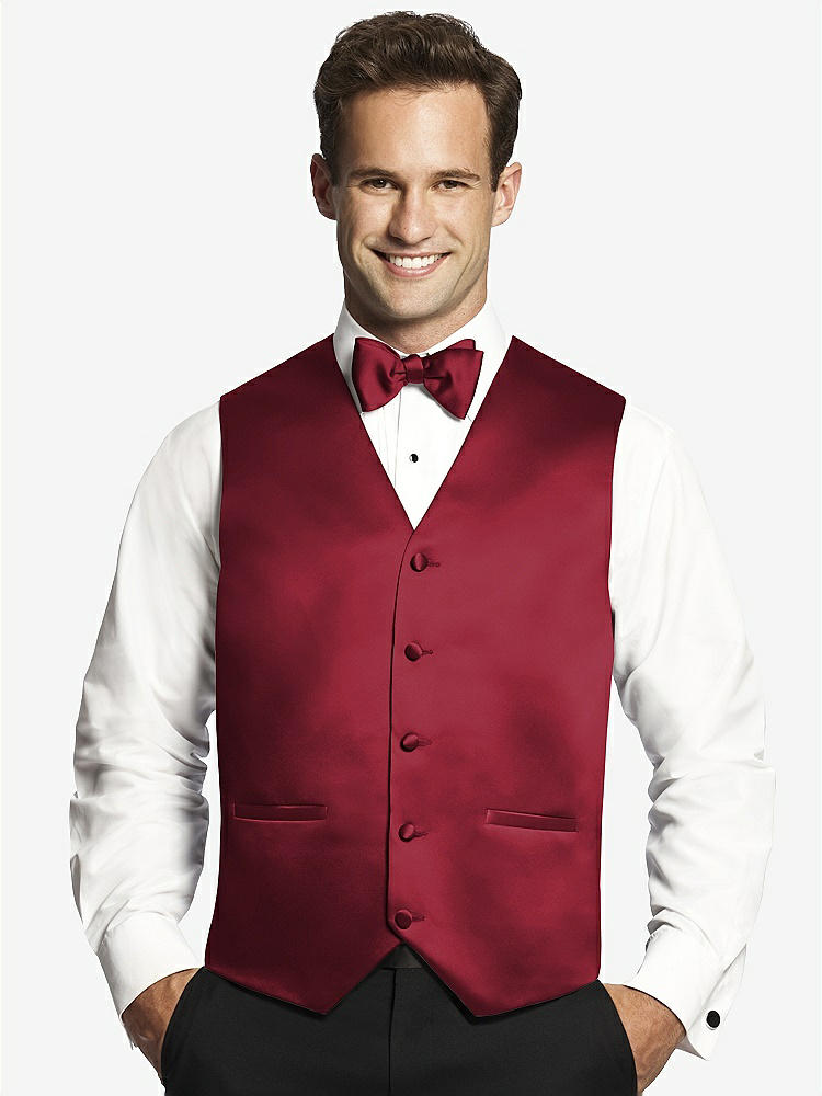 Front View - Claret Matte Satin Tuxedo Vests by After Six