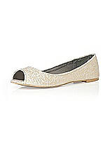 Rear View Thumbnail - Ivory Gold Park Avenue Brocade Open-Toe Wedding Flats