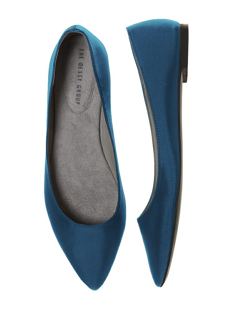 Front View - Ocean Blue Chelsea Satin Ballet Wedding Flats