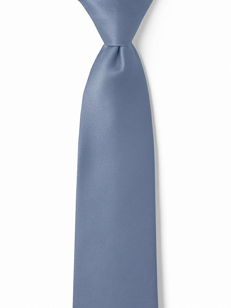 Front View - Larkspur Blue Matte Satin Boy's 14" Zip Necktie by After Six