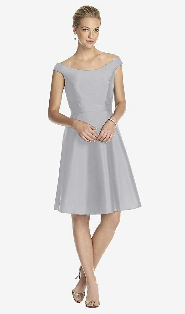 Front View - French Gray Peau De Soie Cap Sleeve Cocktail Dress