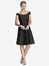 Front View Thumbnail - Black Peau De Soie Cap Sleeve Cocktail Dress