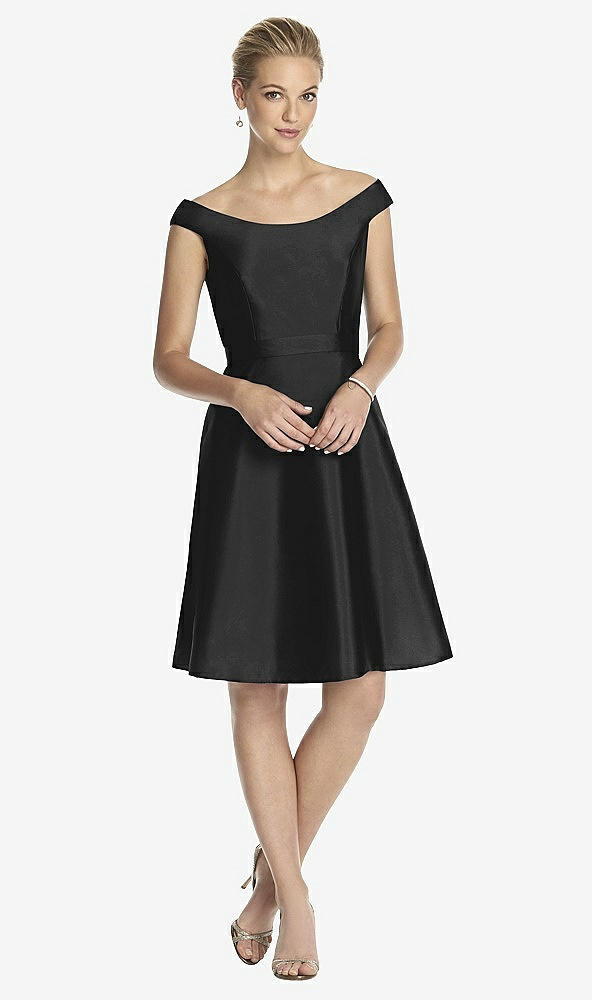 Front View - Black Peau De Soie Cap Sleeve Cocktail Dress