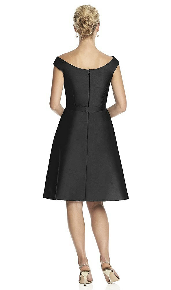 Back View - Black Peau De Soie Cap Sleeve Cocktail Dress