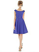 Alt View 1 Thumbnail - Electric Blue Peau De Soie Cap Sleeve Cocktail Dress