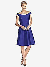 Front View Thumbnail - Electric Blue Peau De Soie Cap Sleeve Cocktail Dress