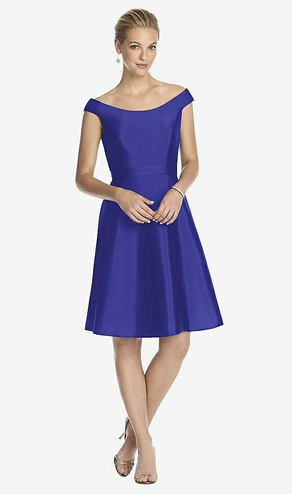 Front View - Electric Blue Peau De Soie Cap Sleeve Cocktail Dress