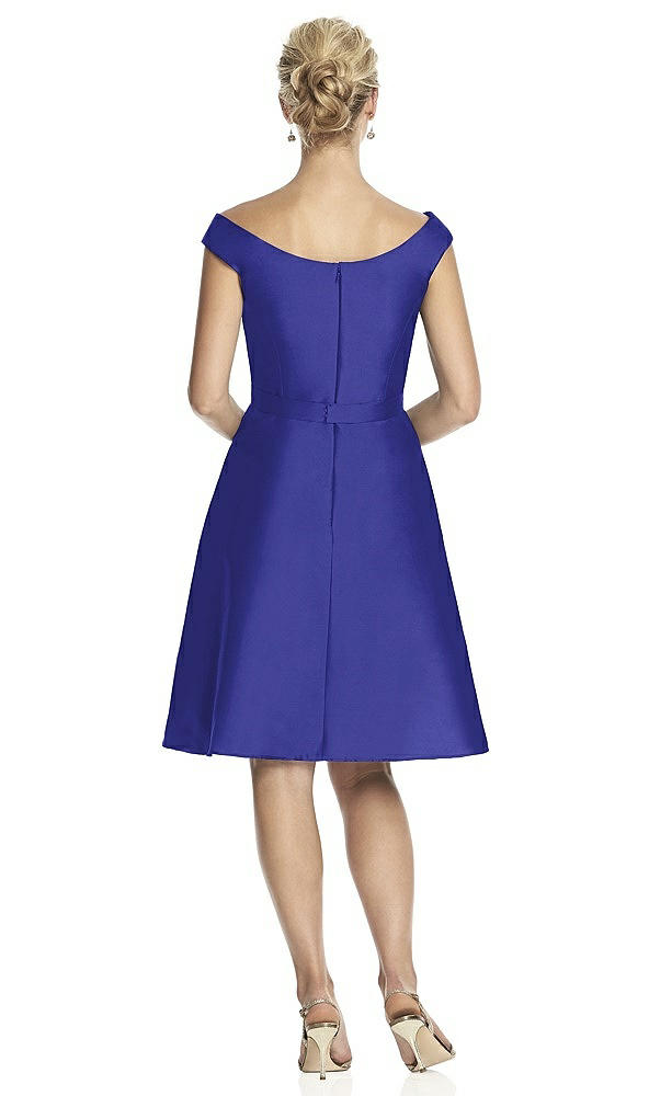 Back View - Electric Blue Peau De Soie Cap Sleeve Cocktail Dress