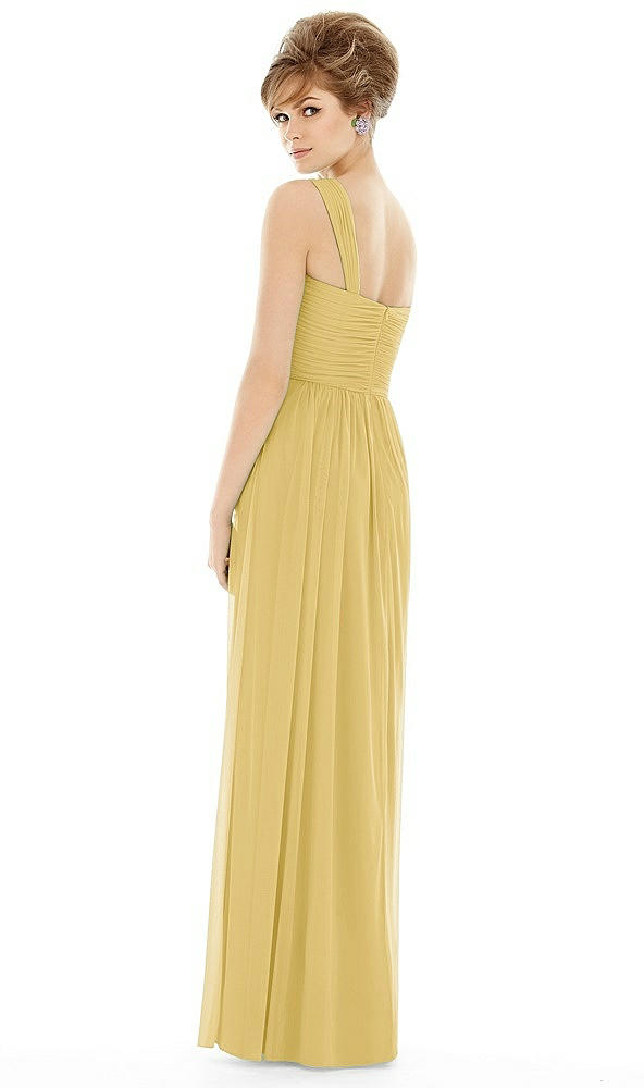 Back View - Maize One Shoulder Assymetrical Draped Bodice Dress