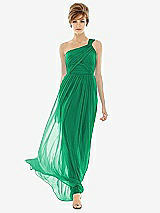 Front View Thumbnail - Pantone Emerald One Shoulder Assymetrical Draped Bodice Dress