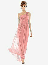 Front View Thumbnail - Apricot One Shoulder Assymetrical Draped Bodice Dress