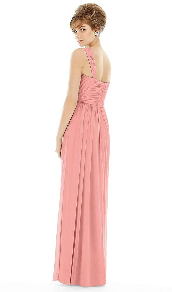 Back View - Apricot One Shoulder Assymetrical Draped Bodice Dress