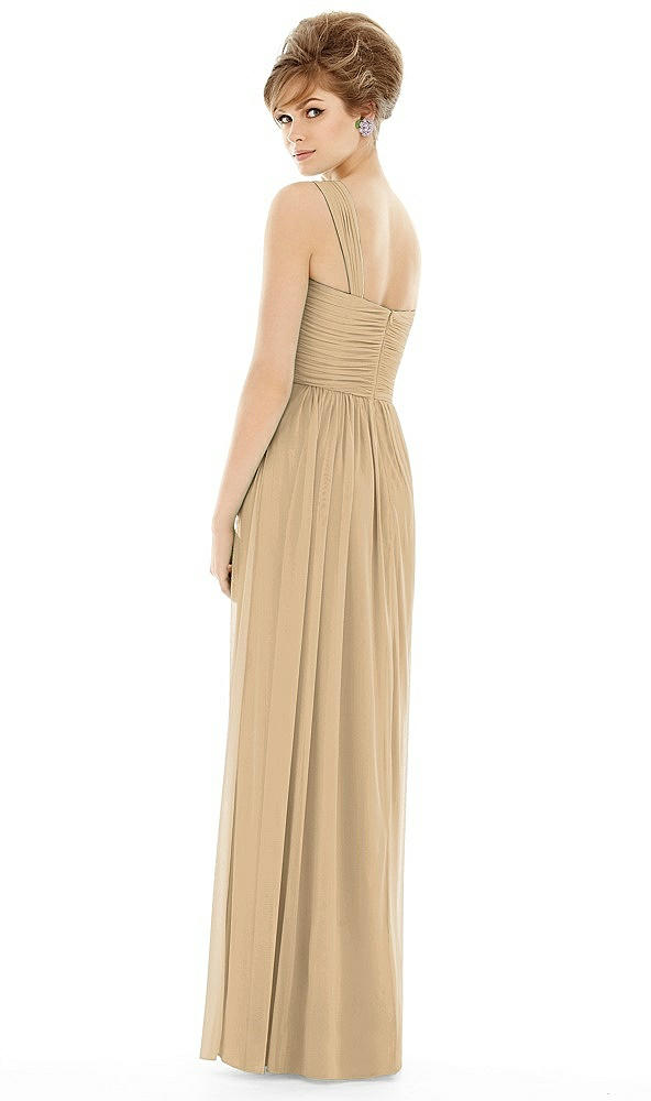 Back View - Golden One Shoulder Assymetrical Draped Bodice Dress