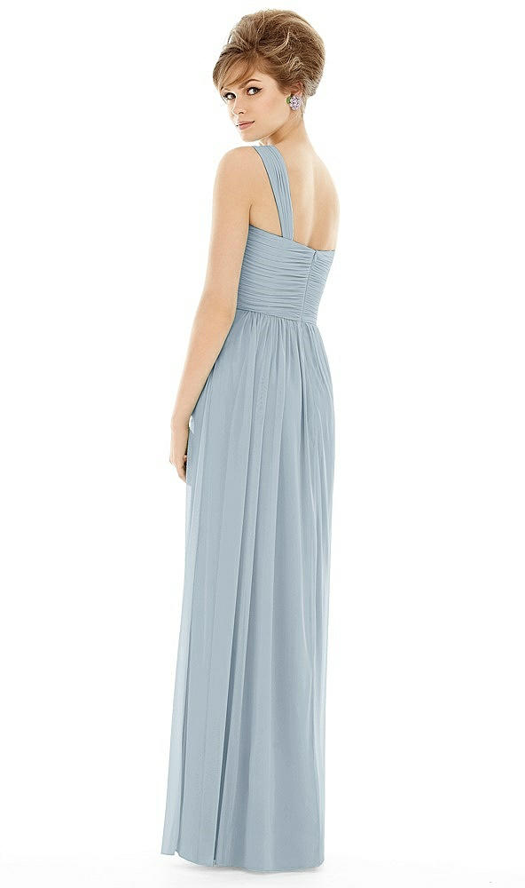 Back View - Mist One Shoulder Assymetrical Draped Bodice Dress