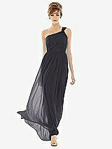 Front View Thumbnail - Onyx One Shoulder Assymetrical Draped Bodice Dress