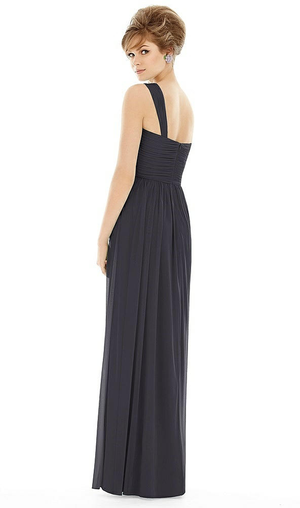 Back View - Onyx One Shoulder Assymetrical Draped Bodice Dress