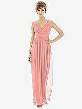 Front View Thumbnail - Apricot Chiffon Knit Cap Sleeve VNeck Maxi Dress