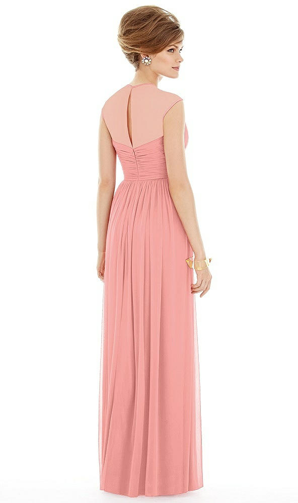 Back View - Apricot Chiffon Knit Cap Sleeve VNeck Maxi Dress