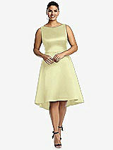 Front View Thumbnail - Butter Yellow Bateau Neck Satin High Low Cocktail Dress