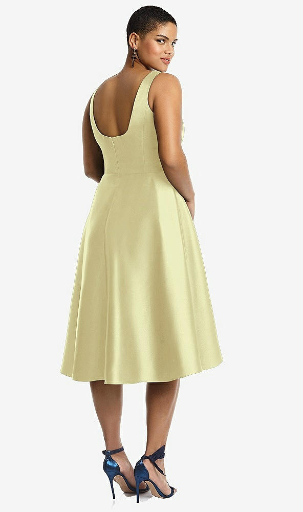 Back View - Butter Yellow Bateau Neck Satin High Low Cocktail Dress