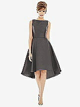 Alt View 1 Thumbnail - Caviar Gray Bateau Neck Satin High Low Cocktail Dress