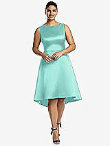 Front View Thumbnail - Coastal Bateau Neck Satin High Low Cocktail Dress