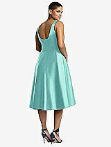 Rear View Thumbnail - Coastal Bateau Neck Satin High Low Cocktail Dress