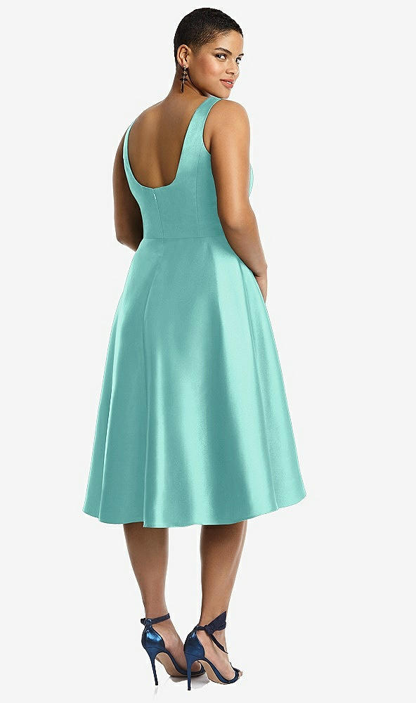 Back View - Coastal Bateau Neck Satin High Low Cocktail Dress