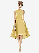 Alt View 1 Thumbnail - Maize Bateau Neck Satin High Low Cocktail Dress