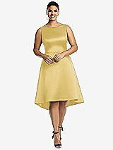 Front View Thumbnail - Maize Bateau Neck Satin High Low Cocktail Dress