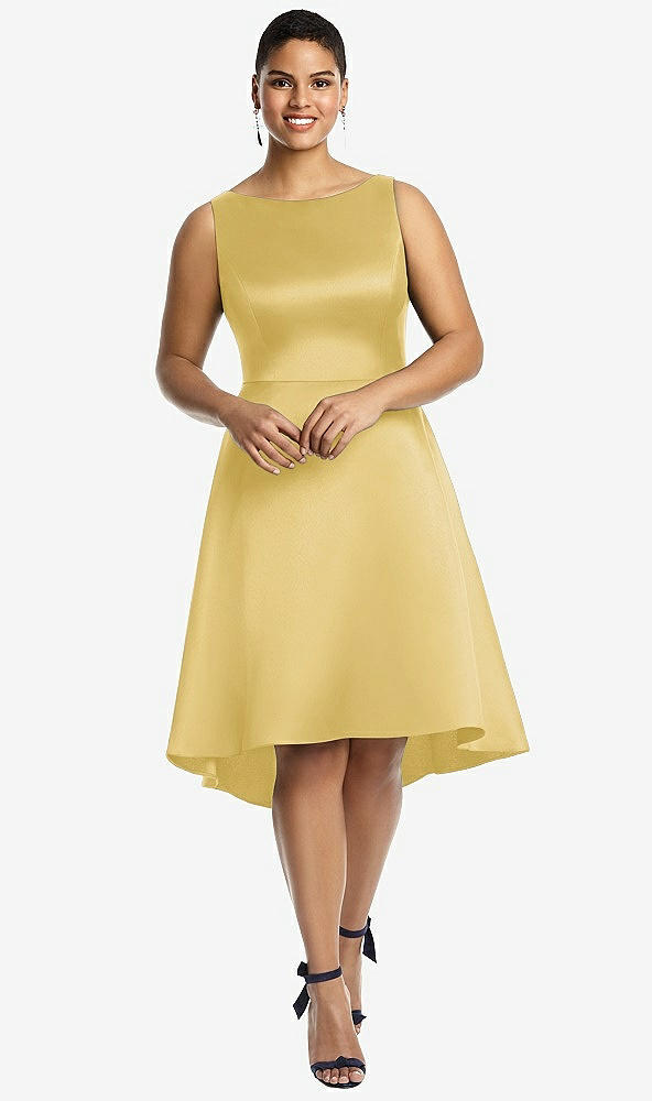 Front View - Maize Bateau Neck Satin High Low Cocktail Dress