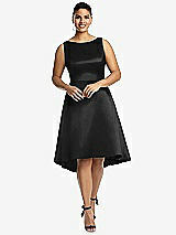 Front View Thumbnail - Black Bateau Neck Satin High Low Cocktail Dress