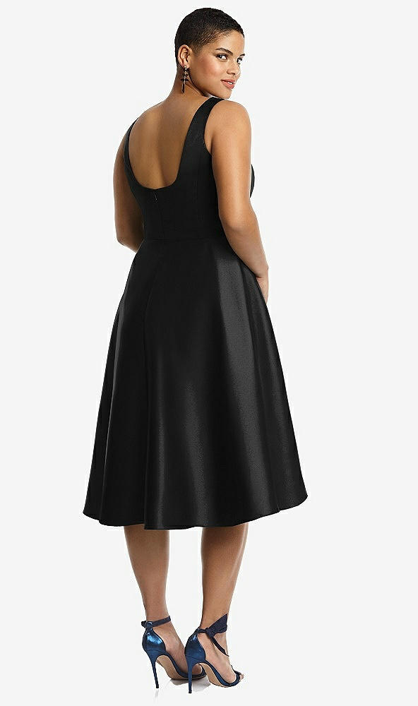 Back View - Black Bateau Neck Satin High Low Cocktail Dress