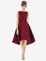 Alt View 1 Thumbnail - Burgundy Bateau Neck Satin High Low Cocktail Dress