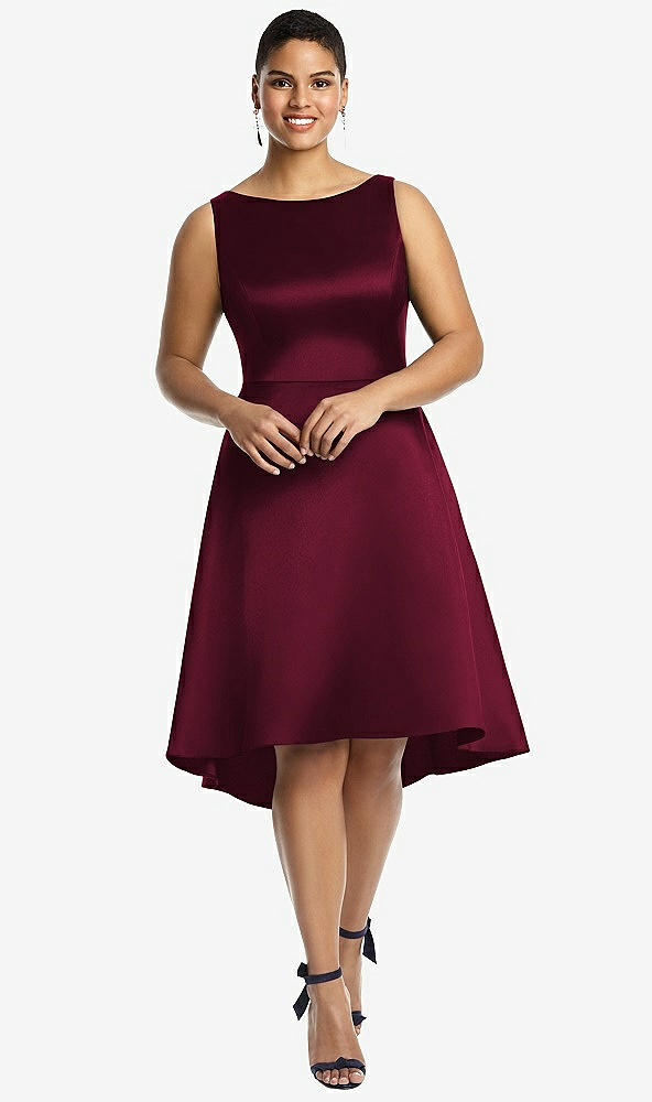 Front View - Cabernet Bateau Neck Satin High Low Cocktail Dress