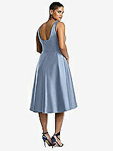 Rear View Thumbnail - Cloudy Bateau Neck Satin High Low Cocktail Dress