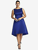 Front View Thumbnail - Cobalt Blue Bateau Neck Satin High Low Cocktail Dress