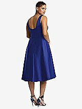 Rear View Thumbnail - Cobalt Blue Bateau Neck Satin High Low Cocktail Dress