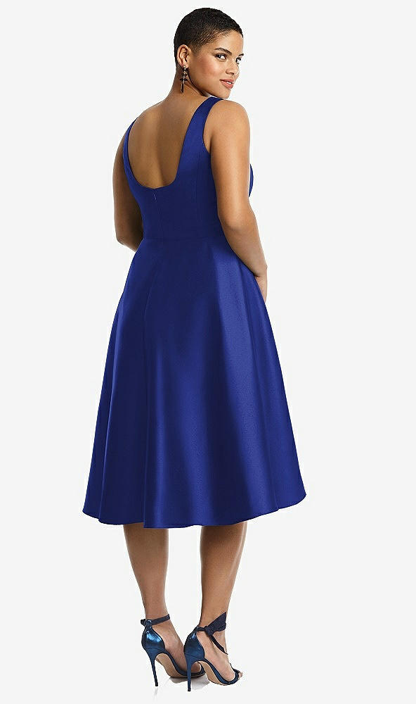 Back View - Cobalt Blue Bateau Neck Satin High Low Cocktail Dress