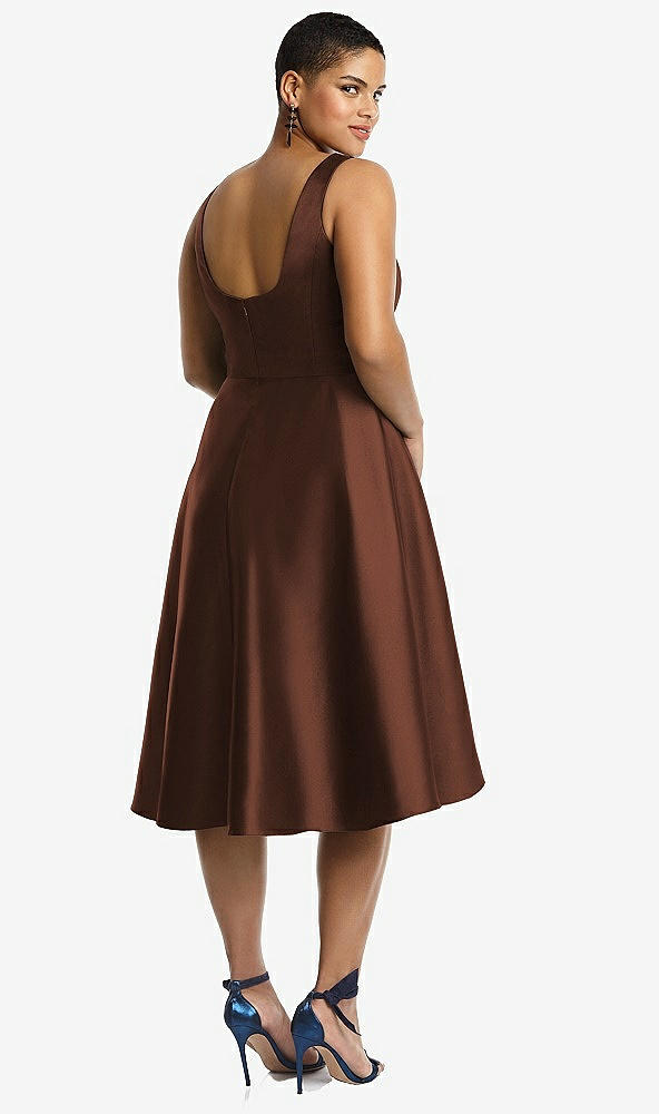 Back View - Cognac Bateau Neck Satin High Low Cocktail Dress